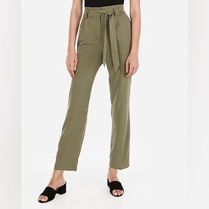Express High Waisted Olive Paperbag Ankle Pants- Size Large